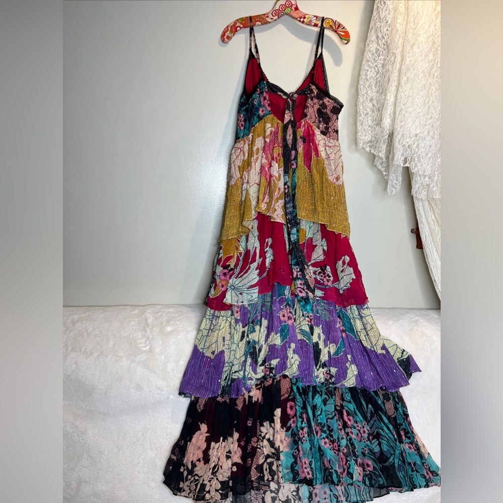 Anthropologie x Bhanuni by Jyoti Tiered Mixed Print Embellished Maxi Dress - Picture 7 of 11